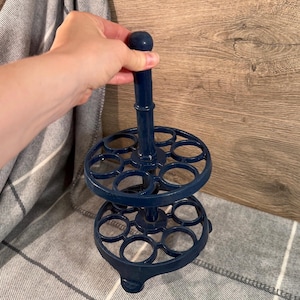 Vintage Cast Iron Heavy Navy Blue 12 Egg Holder Stand Rack | Coastal & Nautical Kitchenalia | Retro Pantry Essentials | Country Living Decor
