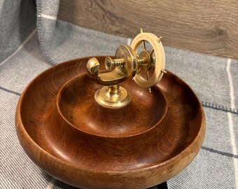 Vintage Nautical Brass, Wood & Ivorine Bakelite Ship's Wheel Large