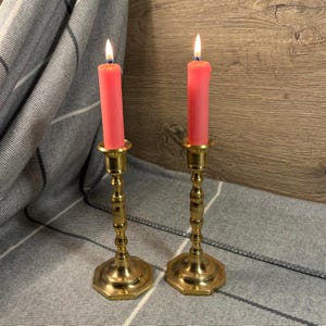 Vintage Solid Brass Candlesticks- Set of 2 | Old Pair of Matching Candle Holders | Bohemian Rustic Home Decor | MCM Patinated Candle Stands