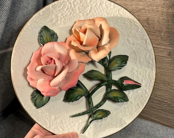 Vintage Roses of Capodimonte Fine Bisque Porcelain Plate | Limited