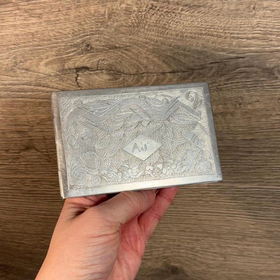 aluminium cigarette case Vintage 'AJ' Sierra Leone Trench Art Hand Crafted Engraved Aluminium  Cigarette Case | WWII Tobacciana Collectibles | West Africa Militaria