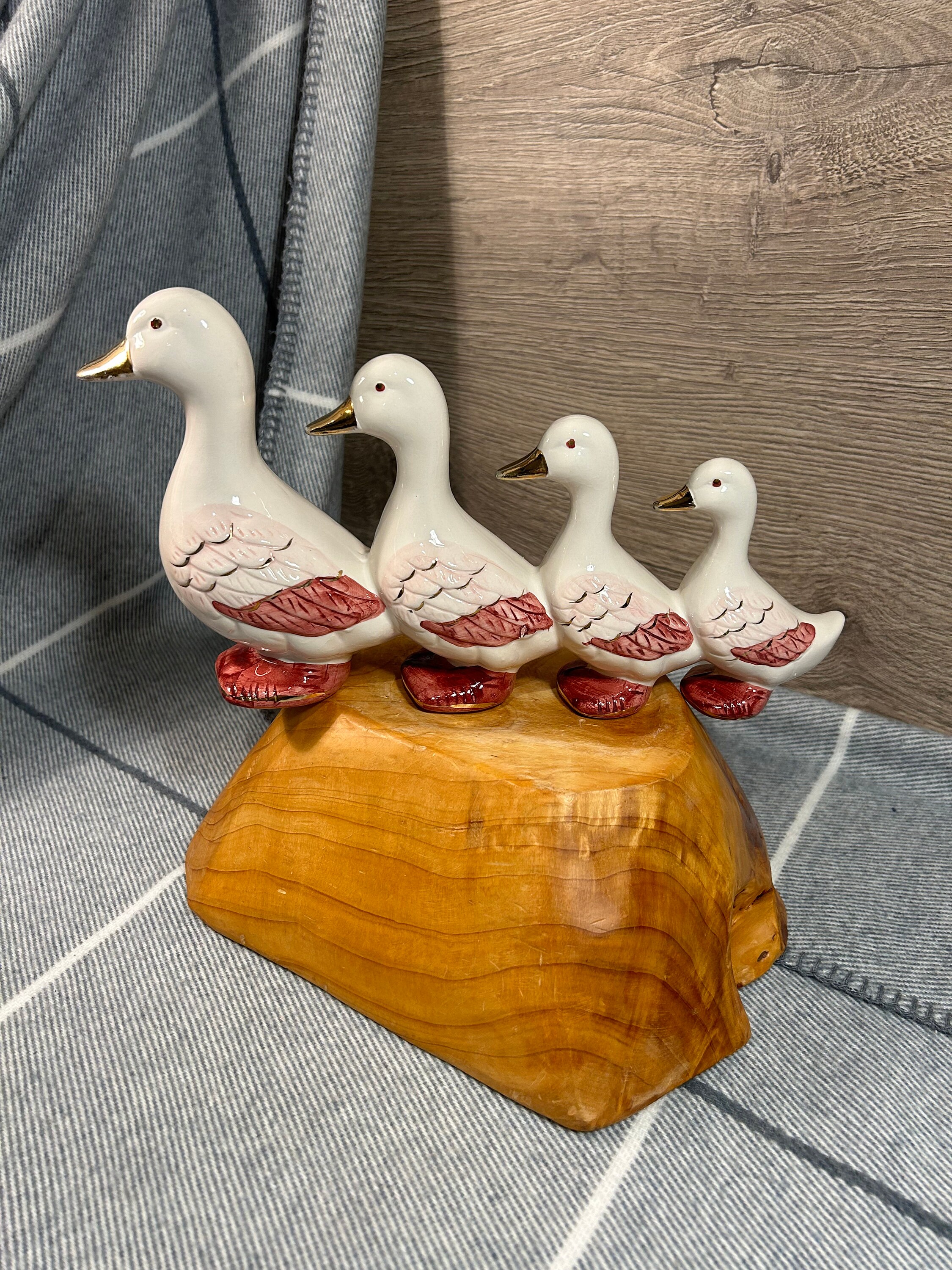 ヴィンテージ ハンドペイント 釉薬 磁器 金箔 モーブピンク 4羽の