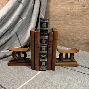 Vintage Hand Carved Ashanti Ghanian Wooden Seat Bookends | Ghana West African Artisan Collectibles | Globetrotter Travel Office Library Art