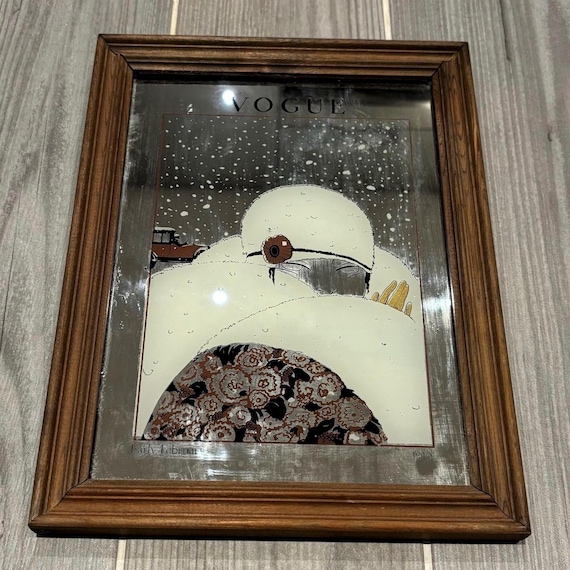 Vintage Vogue 1919 Early February Art Deco Mirror | Winter Magazine Cover Art Wall Hanging | Fashion Old Promotional Advertising Collectible