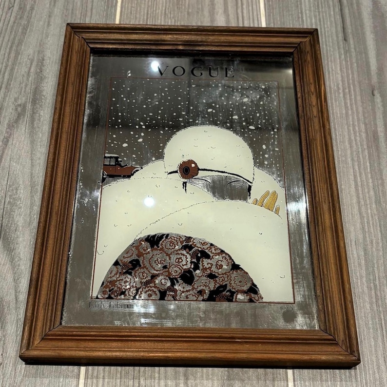 Vintage Vogue 1919 Early February Art Deco Mirror | Winter Magazine Cover Art Wall Hanging | Fashion Old Promotional Advertising Collectible image 1