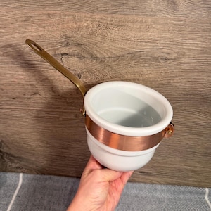 Vintage 1kg Apilco French Porcelain Heavy Chunky Copper Ring & Brass Handle Double Boiler | France Rustic Kitchens | European Pots and Pans