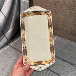 Vintage Woods Ivory Ware A4499 Floral Edge Elongated Rectangular Platter Tray Made in England | Old Decorative Art Deco English Collectibles