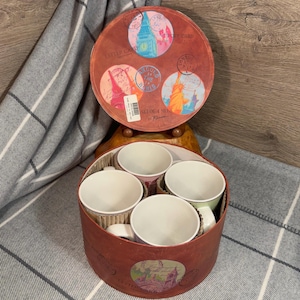 Vintage Rosanna Around the World Mugs Set of 4 in Original Box | Chunky Ceramic Carte Postale Coffee Cups | Paris, New York, London & Venice