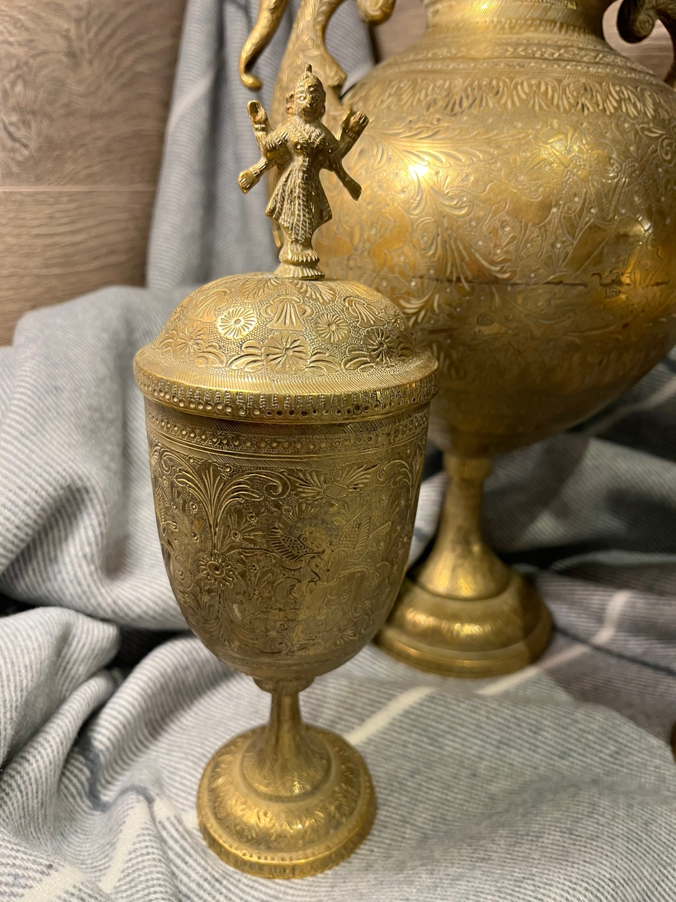 Vintage Indian Etched Brass Urn Form Lamp – The Antique And