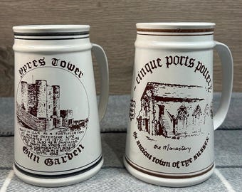 Jarra de centeno Vintage Cinque Ports Pottery The Monastery - Juego de 2 / Artículos de cerámica de estudio / Decoración para pubs, bares y restaurantes / Cueva del hombre