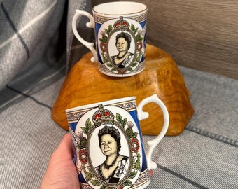Vintage 4 August 1990 Caverswall Fine Bone China Mug to Celebrate 90th Birthday of the Queen Mother Designed By Stephen Barnsley | Royalists