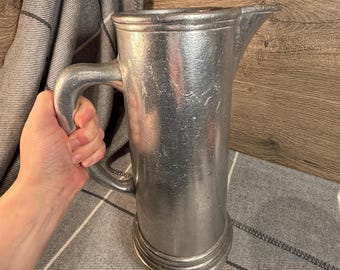 Vintage RWP Wilton Columbia PA Jumbo XXL Oversized Pewter Jug Pitcher | Retro Man Cave Barware Collectibles | Silver Tone Metal Large Vase