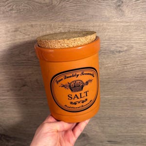 Vintage Salt Fine Quality Terracotta Cork Lid Tall Round Storage Jar | Rustic Kitchen Canisters and Containers | English Pantry Kitchenalia