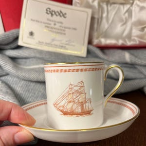 Vintage 1986 Spode Gilded Fine Bone China Trade Winds Demitasse Limited Edition Cup and Saucer Set