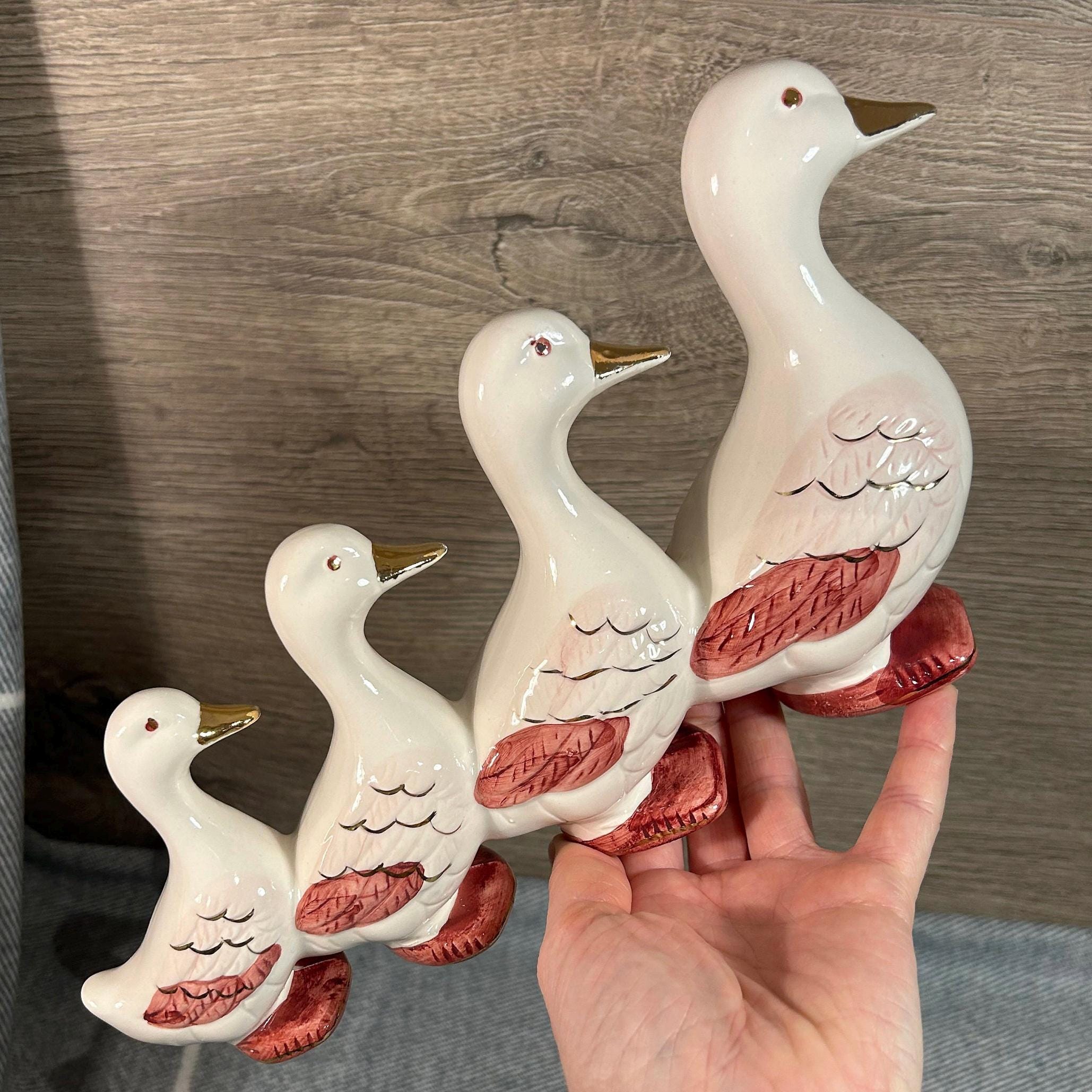 ヴィンテージ ハンドペイント 釉薬 磁器 金箔 モーブピンク 4羽の