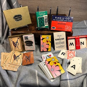 Vintage Collectible W.H. Smith Floral Ohio Playing Card Co; Kan-U-Go Crossword Game & Australian &#39;Southern Cross&#39; Playing Cards- Set of 3