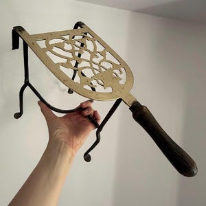 Vintage Brass & Cast Iron Victorian Fireside Trivet | Freestanding Hearth Essentials | English Cottage Antiques | Old Fireplace Collectibles
