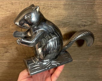 Vintage Davy Crackit Silver Tone Squirrel Nutcracker | Park Animals Home Decor | Mid Century Collectible Kitchenalia | Art Kitchen Gadget