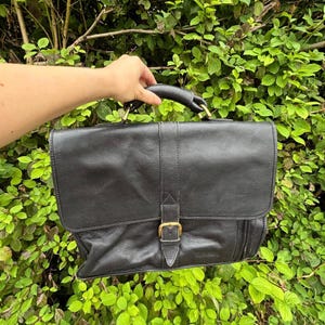 Porte-documents vintage Hidesign en cuir noir fabriqué en Inde - Sans lanière | artisanaux de bureau rétro pour homme | Vieux sac de travail spacieux noir