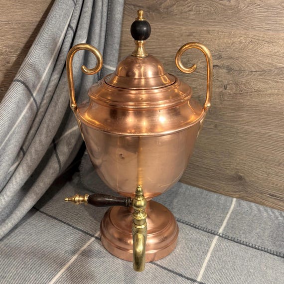 samovar tobacco Vintage Copper & Brass Antique Tea Water Urn | Rustic and Old Yet Charming Antiques | Hot Brew Kitchenalia Collectibles Samovar firewood | 5 liter