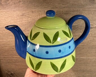 Ancienne Théière En Tôle émaillée Vert Anglais - 70 Cl - Style Rustique