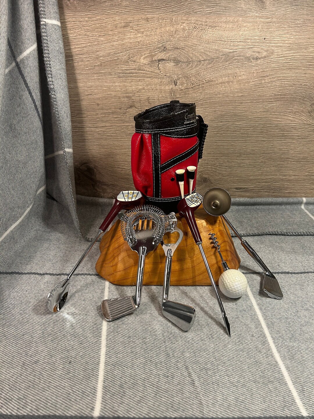 Vintage Grant's Red Leather Golf Bag & Clubs Barware Tools Etsy New