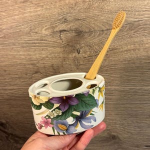 Porta spazzolini e porta dentifricio in ceramica floreale vintage James Kent / Collezionismo Staffordshire England / Accessori per il bagno MCM