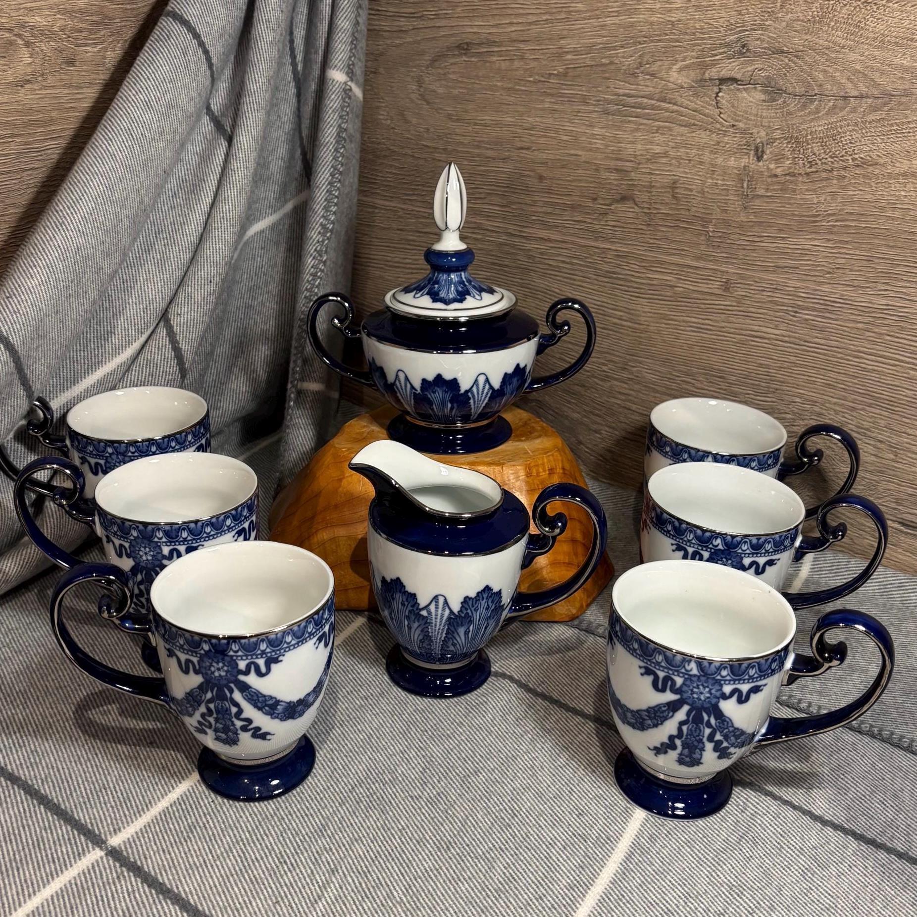 Set de 5 tasses à thé bleus et motifs patchwork japonais - Boutique le Japonais
