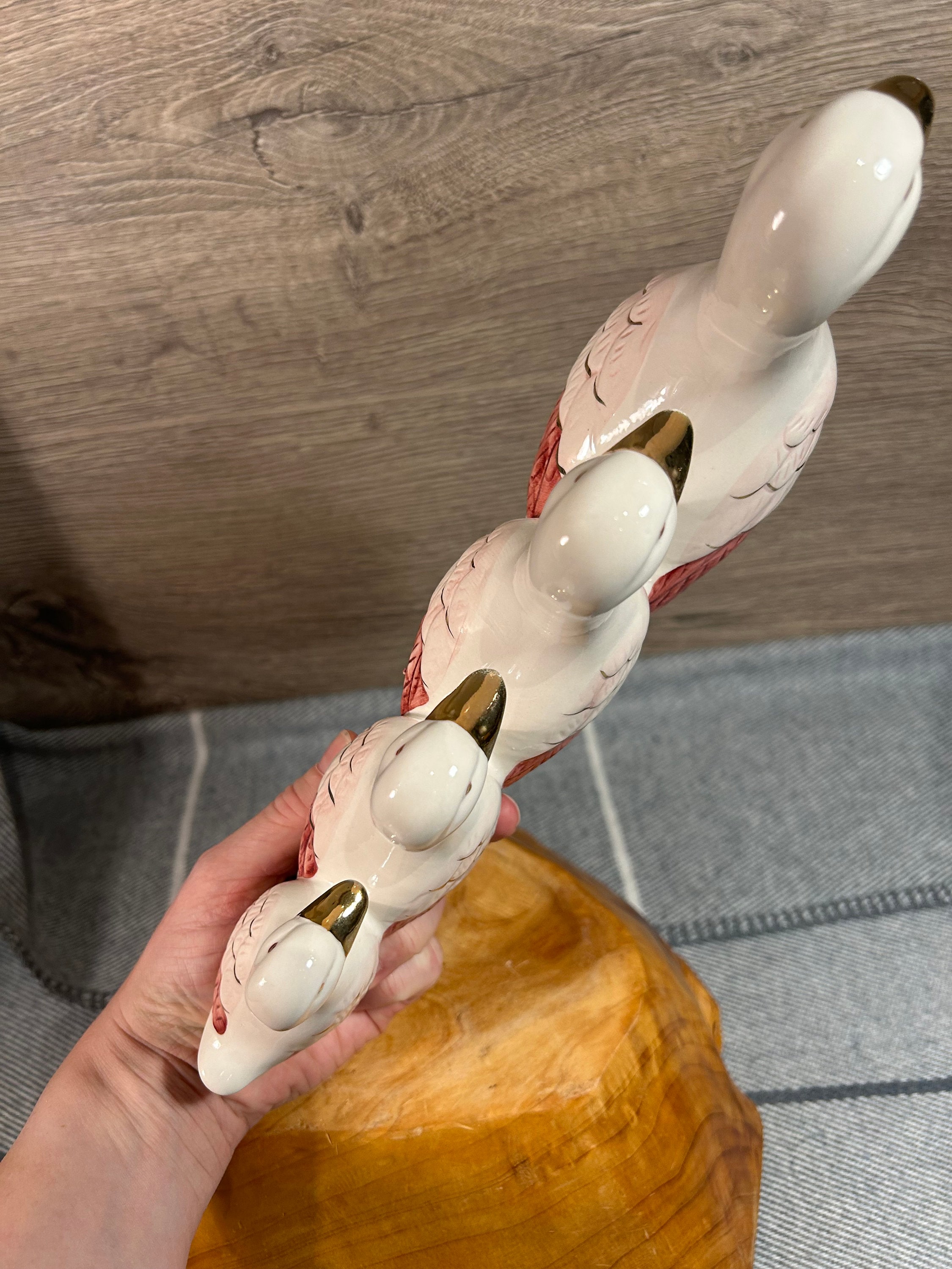 ヴィンテージ ハンドペイント 釉薬 磁器 金箔 モーブピンク 4羽の