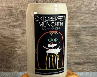 Vintage 1988 German München Oktoberfest Rastal Höhr Grenzhausen Beer Stein Graphics by T.Piskorski | Traditional Germany Barware Collectible
