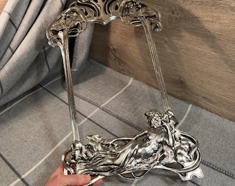 Vintage Art Nouveau Lady Large Silver Tone Resin Frame Only | Feminine Flowing Floral Foliate Forms Art | DIY Ideas and Gifts for Creatives