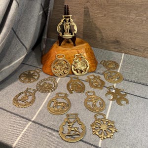 Vintage Horse Harness Brass Martingale Medallion Collectibles- Set of 15 | English Bar & Equestrian Public House Decor | Stables and Horses