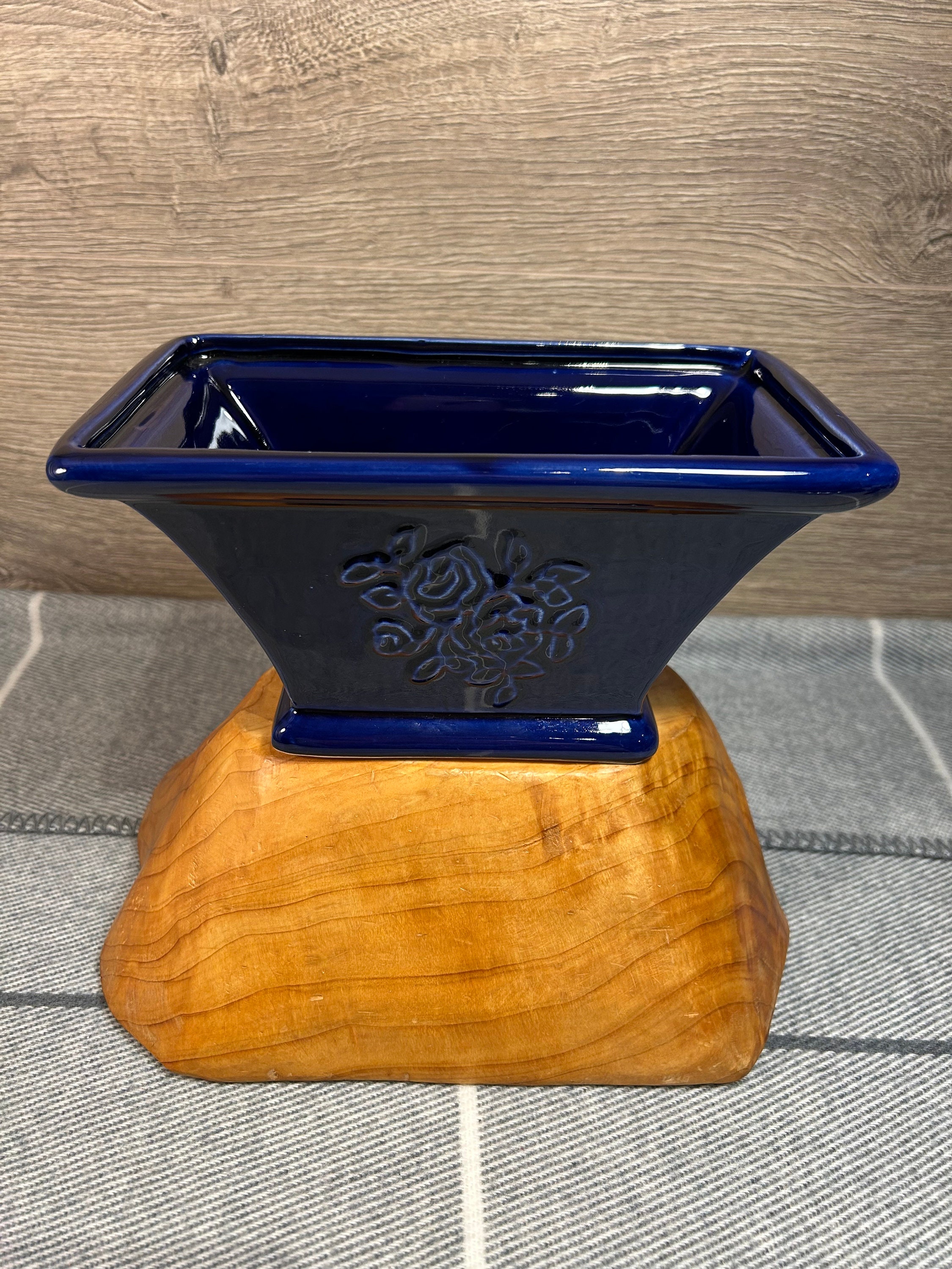 Vintage Blue Ceramic Rectangular Embossed Floral Motif Centrepiece ...