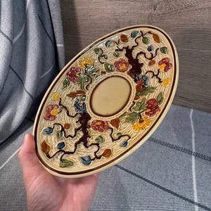Bandeja ovalada de madera pintada a mano con forma de árbol indio vintage en forma de H/J/Cerámica decorativa inglesa/Objetos de colección de Staffordshire, Inglaterra/Decoración del hogar MCM