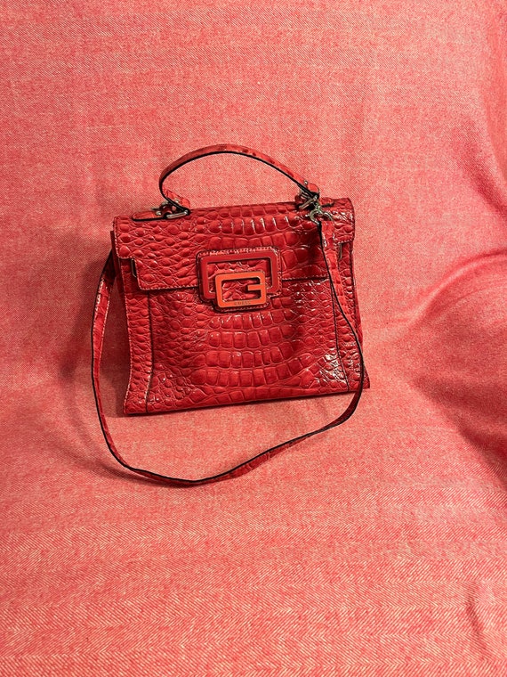 Vintage GUESS Red Quilted Faux Leather Shoulder Bag With 
