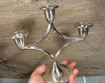 Vintage Silver Plated Lanthe of England 3-Branch Candlestick Holder | Silver Tone Art Deco Three Candle Candelabra | Traditional English