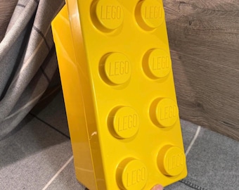 Preloved 2012 Lego Bright Yellow Rectangular Plastic 8 Stud Knob Stackable Brick Storage Container | Splash of Colour Children's Room Decor