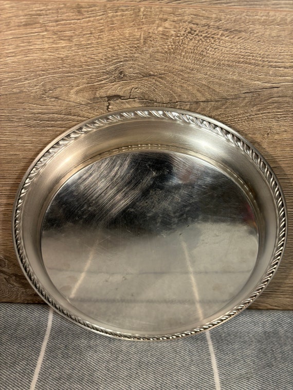 Vintage Oneida USA Silver Tone Round Tray | Decorative Ornate