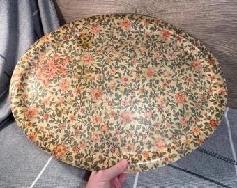 Vintage Fiberglas Großes Oval Floral Serviertablett | 1970er Jahre verfärbte praktische Sammlerstücke | Retro MCM Wohnkultur | Boho Florist Essential