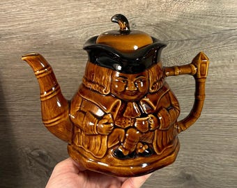 Tetera Toby de Price Kensington, estilo vintage de mediados de siglo, con esmalte marrón / Tetera tradicional inglesa de doble cara / Artículos de cocina de colección
