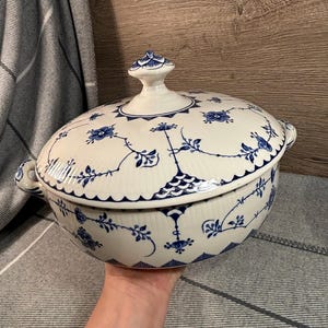 Vintage Denmark Furnivals Limited Masons Lidded Tureen | Traditional Large Pot Tableware Made in England | Cobalt Blue English Collectibles