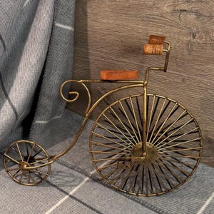 Preloved Bronze Tone High Wheel Bicycle Penny Farthing Model Ornament | Metal High Wheeler Velocipede Home Decor Accessory | Early Bicycles