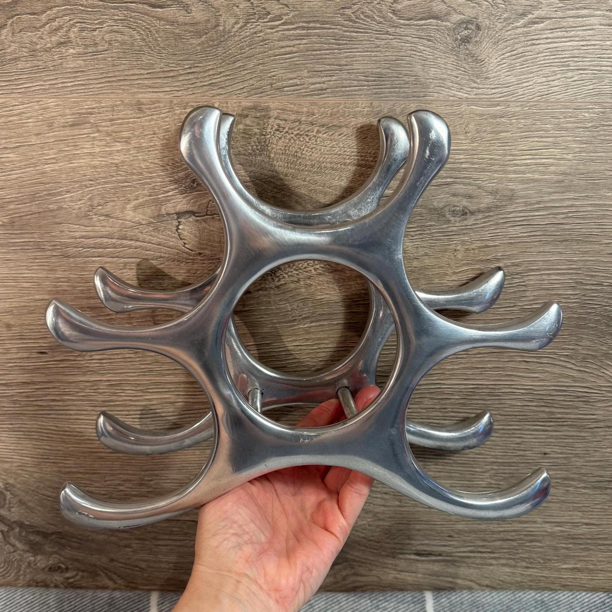 Vintage Michael Noll Silver Tone Aluminium 6 Wine Bottle Tabletop