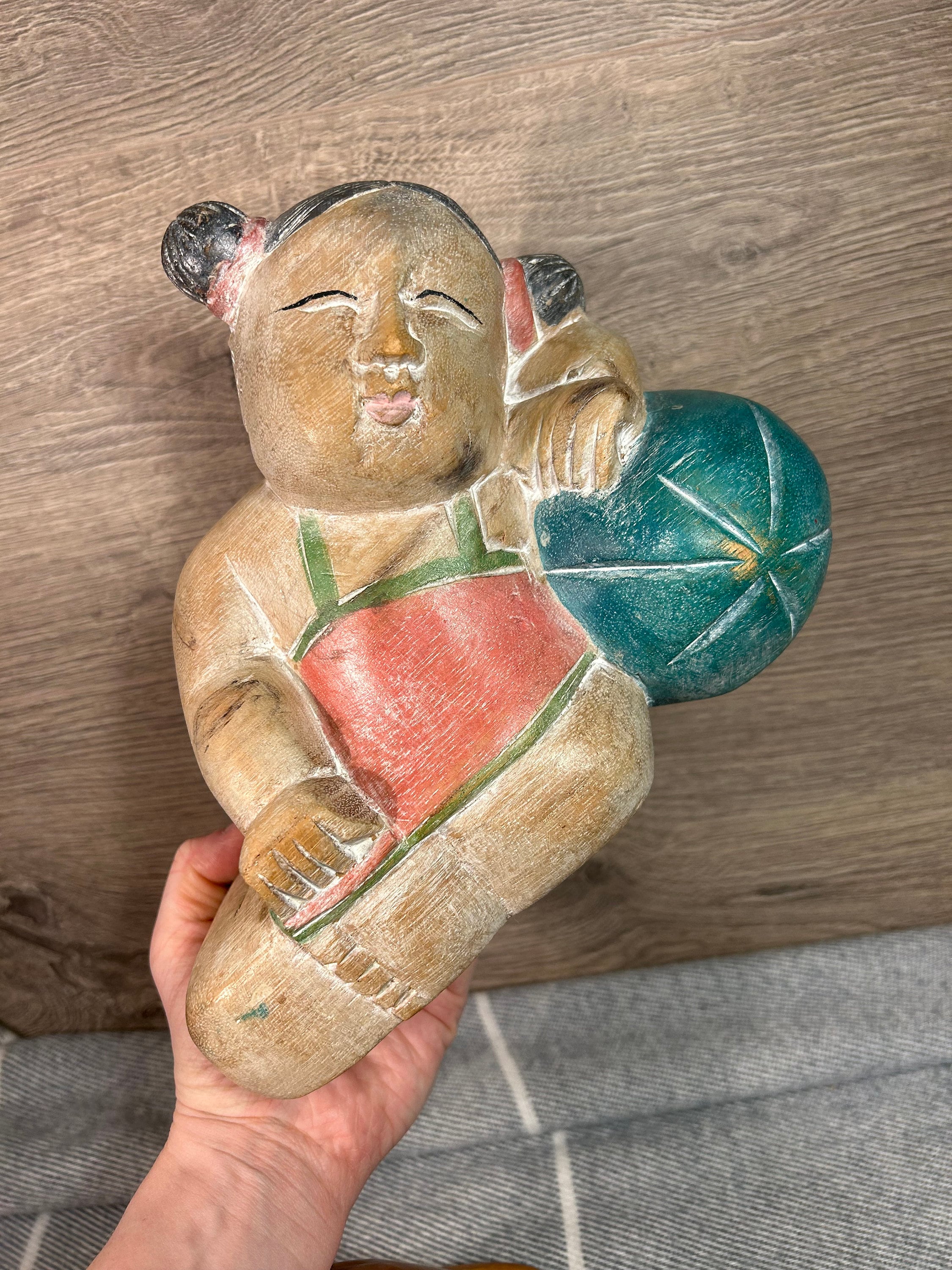 Vintage Oriental Hand Carved Child Sleeping Girl on