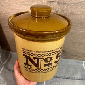 Vintage Mid Century Large T.G. Green 'Granville' No 5 Kitchen Countertop Lidded Jar | Traditional Stoneware Art Pottery | Two Tone MCM Pot