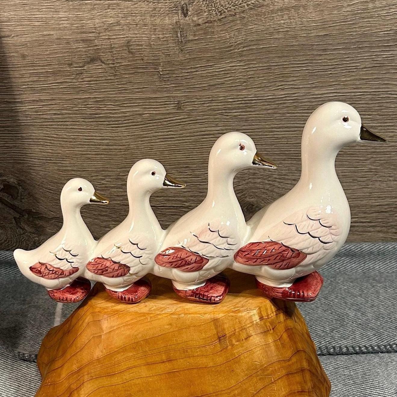 ヴィンテージ ハンドペイント 釉薬 磁器 金箔 モーブピンク 4羽の