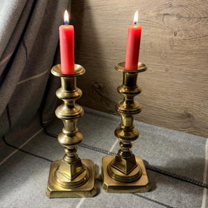 Vintage Brass Candlesticks- Set of 2 | Old Pair of Matching Candle Holders | Bohemian Rustic Home Decor | MCM Patinated Boho Candle Stands