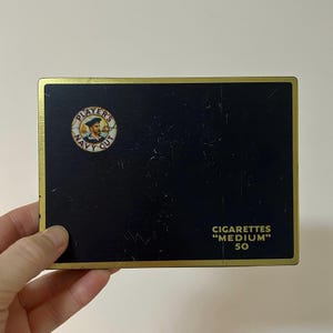Vintage Mid Century Collectible Sailor Tobacciana 'Players Navy Cut Medium 50 Cigarettes' by John Player & Sons Empty Black and Gold Tin