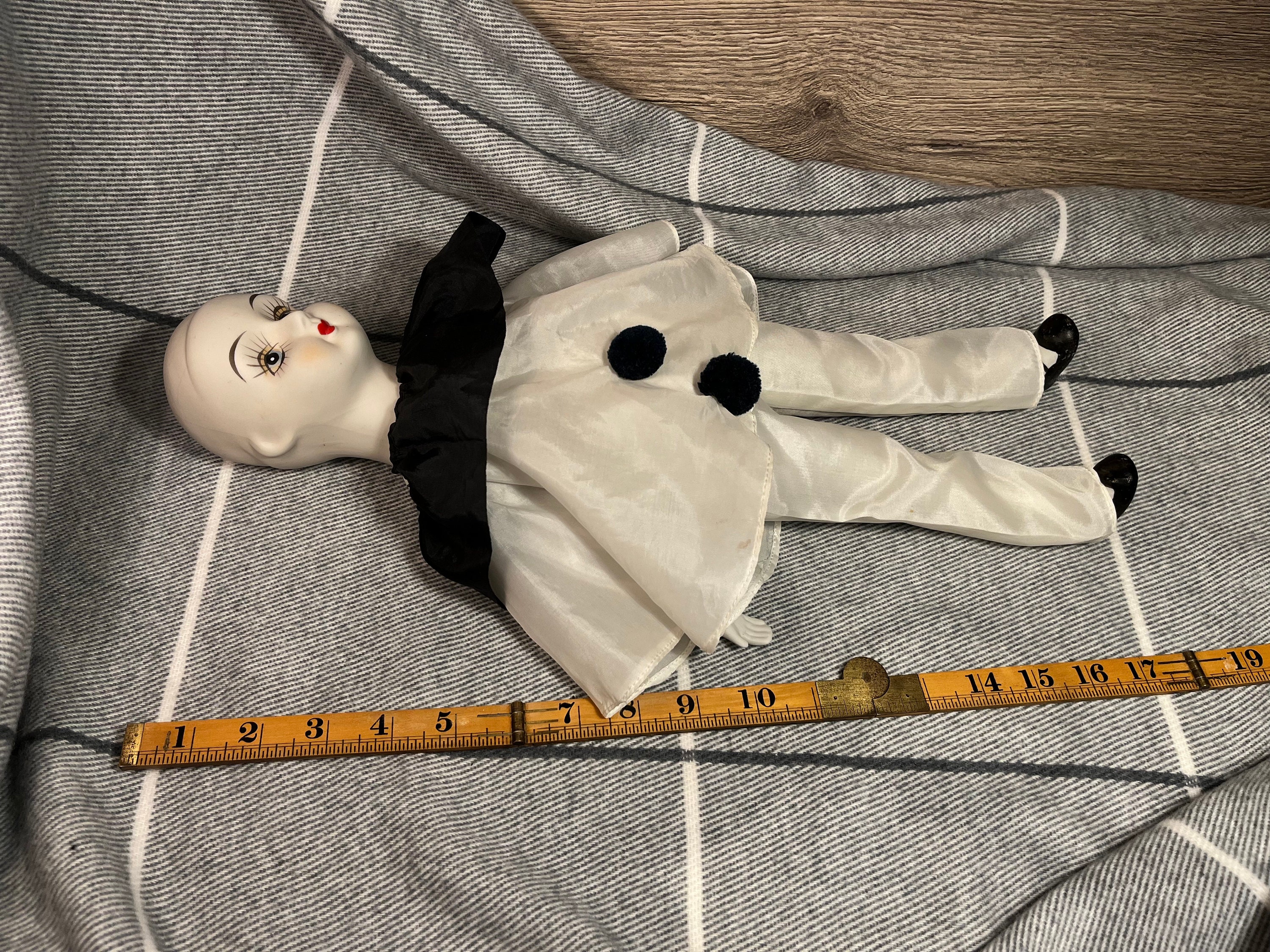 Vintage Porcelain Bisque Pierrot Teardrop Clown Stuffed Body