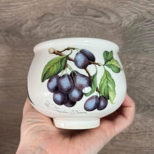 Vintage Portmeirion Pottery Pomona Stoke on Trent Made in England Collectible Pedestal Ceramic Sugar Bowl Decorated with Colourful Fruits